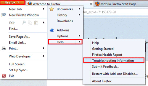Firefox Menu, Help, Troubleshooting